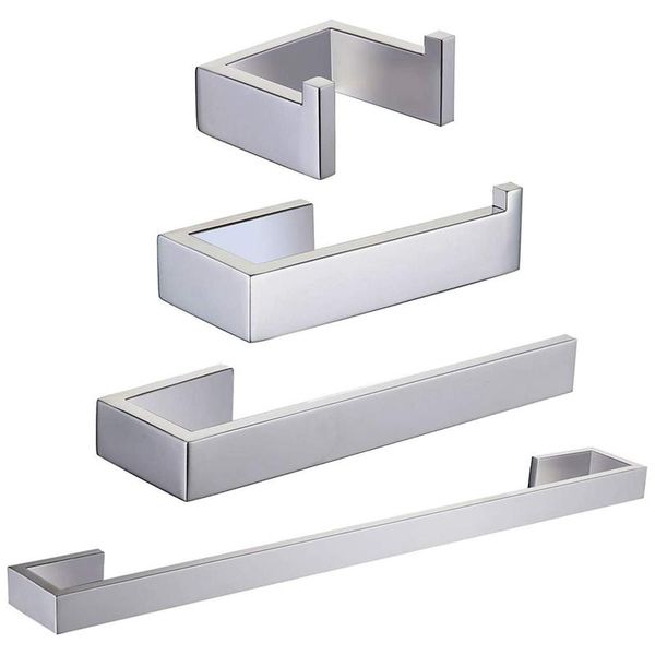 

towel racks 4 piece bathroom accessories set - ring, toilet paper holder, coat hook, 304 stainless steel brushed silver wall mount