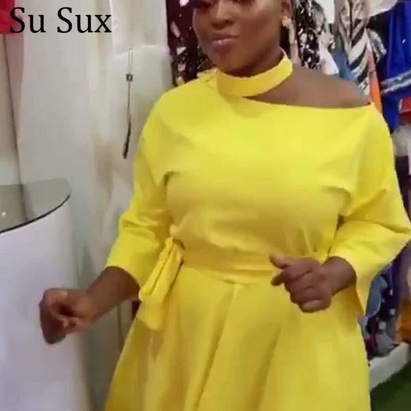 

ethnic clothing chiffon big swing afrian dresses for women dashiki yellow slash neck mini dress africa clothes vestidos partyclub 2021 autum, Red