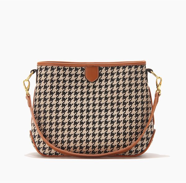 

leather new autumn tote bag female 2021 retro houndstooth single shoulder bucket bag large capacity combination bags tide