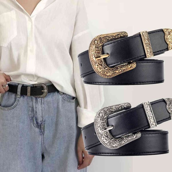 

net red versatile carved three piece waistband women's skirt decorative dress fashion belt, Black;brown