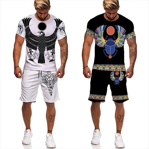 

fashion digital print short sleeve mens tracksuits shirt set beach pharaoh shorts daily t two piece s 6xl, Gray