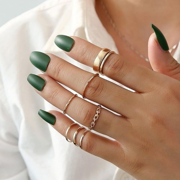 

wedding rings 7 pcs/set korean fashion 2021 trend minimalism geometric smooth circle golden ring for women grunge jewelry wholesale, Slivery;golden