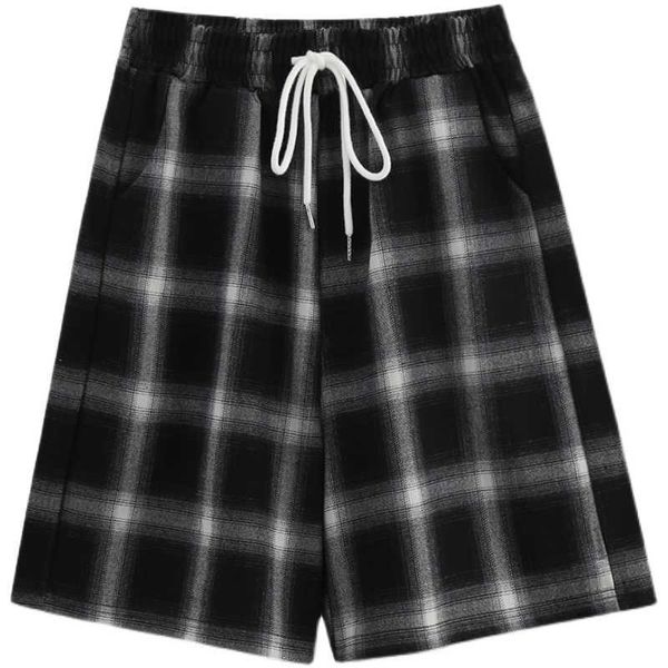 

women's shorts summer korean women black bermuda casual harajuku boyfriend plaid high elastic waist straight streetwear short pant, White;black