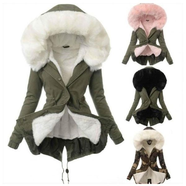 

women's wool & blends ladies winter faux fur lining hooded long sleeve thicken plus cashmere overcoat jacket medium removable parka coa, Black