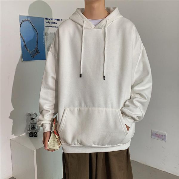 

men's hoodies & sweatshirts sweatshirt loose solid color streetwear velvet male hooded coat korean fashion trends 2021 autumn men cloth, Black