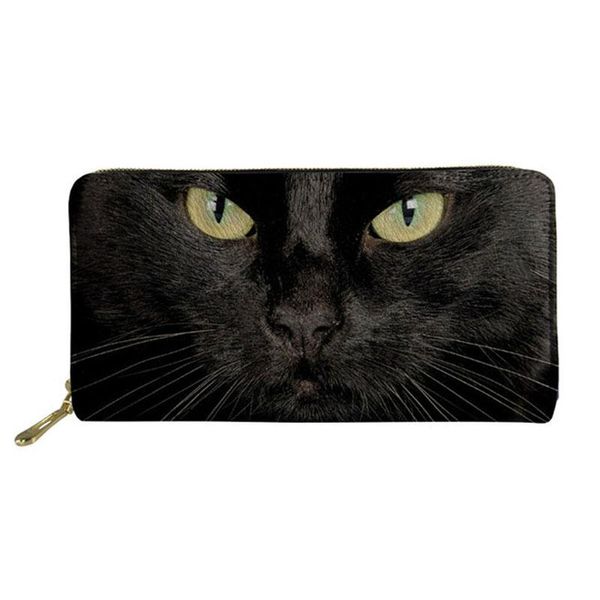 

wallets cute black cat pu leather women long wallet card holder multifunctional purse with zipper 2021 female coin money bag, Red;black
