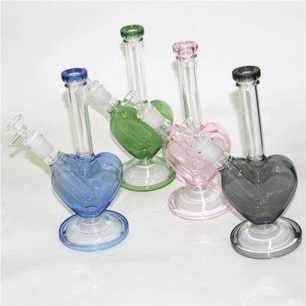 Narghilè a forma di cuore Bong in vetro Bong in Pyrex spesso Bong da viaggio per acqua Recycler Dab Rigs per fumare con ciotole da 14 mm