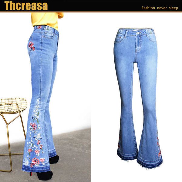 

wide legged women's jeans flared trousers women's embroidered, Blue