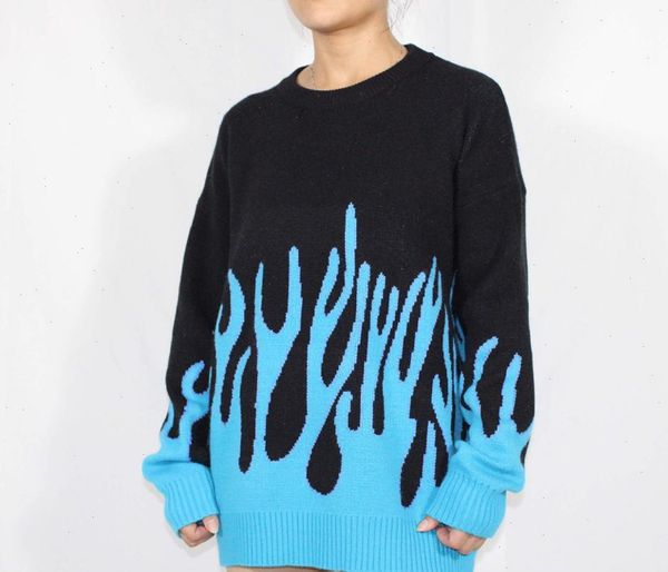 

women sweater autumn and winter fashion flame pattern loose long sleeve sweater women drop shipping high quality, White;black