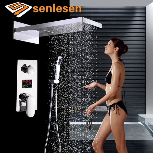 

bathroom shower sets senlesen set faucet big screen waterfall rainfall head hand cold and water mixer tap