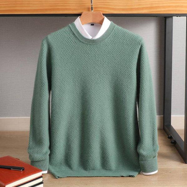 

men's sweaters 100% wool men thicken sweater 2021 business pullover man long sleeve o-neck solid knitted office, White;black
