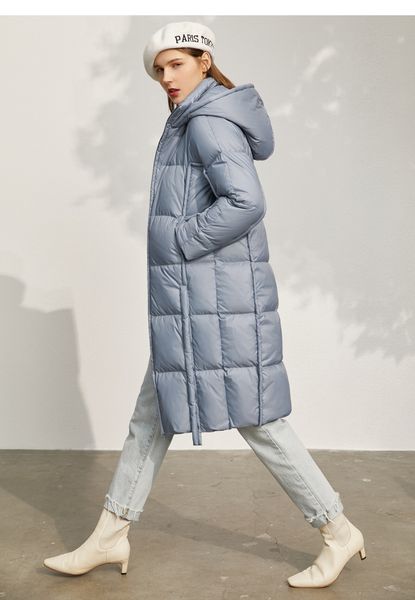 

simple 90 white duck downs collar with hat women's 2021 large warm long coat wholesale loose down jacket, Black