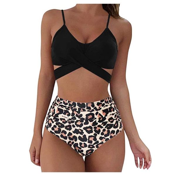 

one-piece suits swimsuit two piece women leopard print bikini set swimwear cover up push bathing high waist swimsuits bikinis 2021