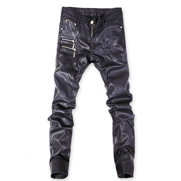 

2021 leather pants new fashion boutique tight motorcycle trousers men's personality decoration men pant 4e96, Black