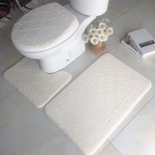 

carpets 3pcs/set anti-slip bath toilet mats set flannel fleece absorbent bathroom carpet pedestal rug lid cover
