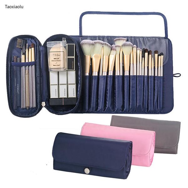 

makeup brushes set 24-pcs cosmetic bag women's travel fold organizer make up brushes pouch foundation powder blushes