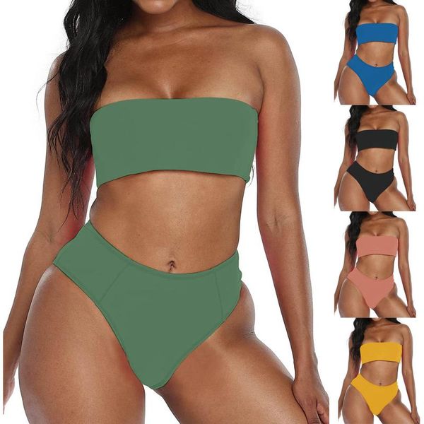 

women's swimwear bikini high waisted tummy control two piece swimsuit 2021girl beach bathing suit woman fahsion, White;black