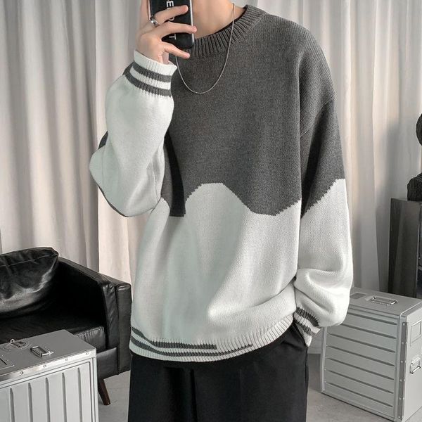 

men's sweaters autumn winter sweater men warm fashion casual knitted pullover korean loose o-neck long-sleeved mens jumper clothes, White;black