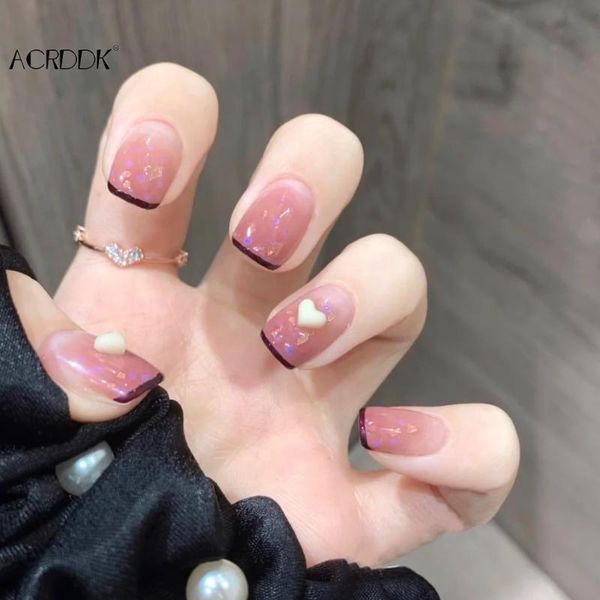 

false nails 24pcs gradient color nail patch glue type removable short paragraph fashion manicure dw, Red;gold