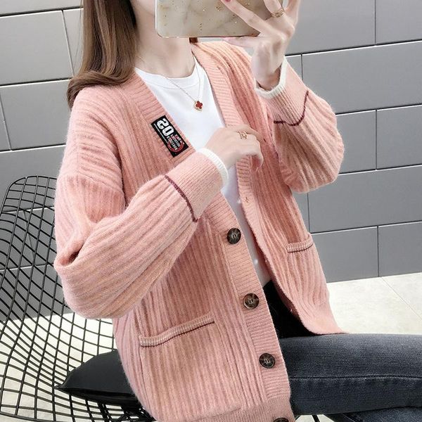 

autumn winter sweater knitted solid long sleeve cardigan deep v-neck cardigan single breasted sweater casual plus size for femal, White