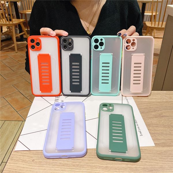 

100pcs candy color matte hand wrist strap phone case for iphone 12 mini 11 pro x xr xs max 7 8 plus se 2020 simple back cover