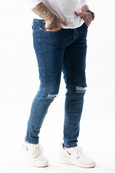 

men's jeans deepsea male ground ripped lycra tight bell-bottomed pants 2104655, Blue