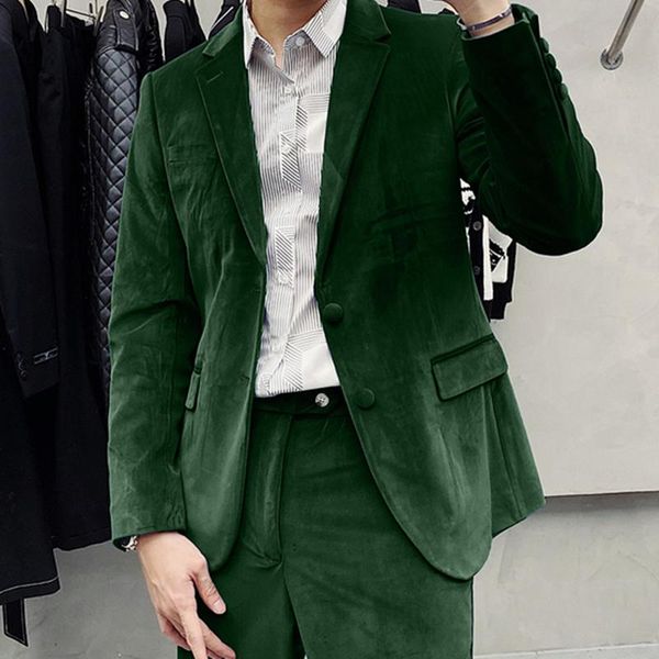 

men's suits & blazers autumn plus size slim fit velvet suit men clothing simple business formal wear wedding dress sets (jacket, White;black