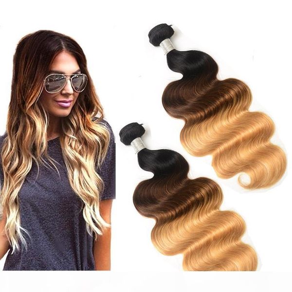 

indian virgin hair extensions 1b 4 27 ombre human hair products body wave 1b 4 27 three tones color 2 pieces, Black