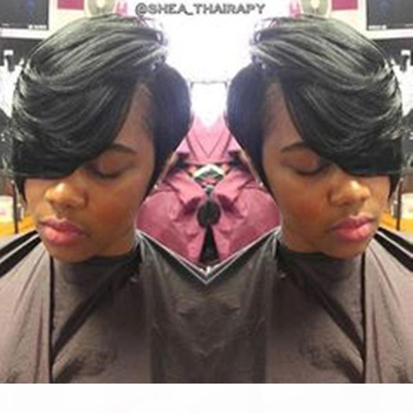 

brazilian virgin real short cut hair wigs for women human hair none lace wigs hair with bang wig, Black;brown