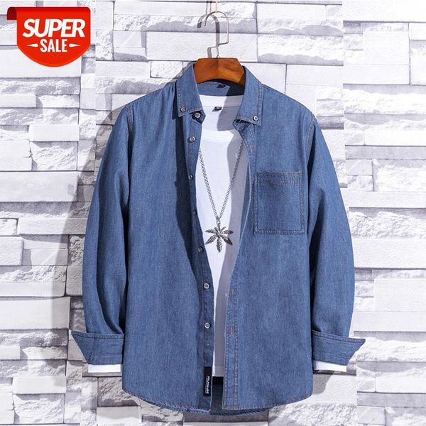

100% cotton denim shirt men full sleeve thin casual regular fit males leisure overshirts for men soft comfortable new pocket #h623, White;black