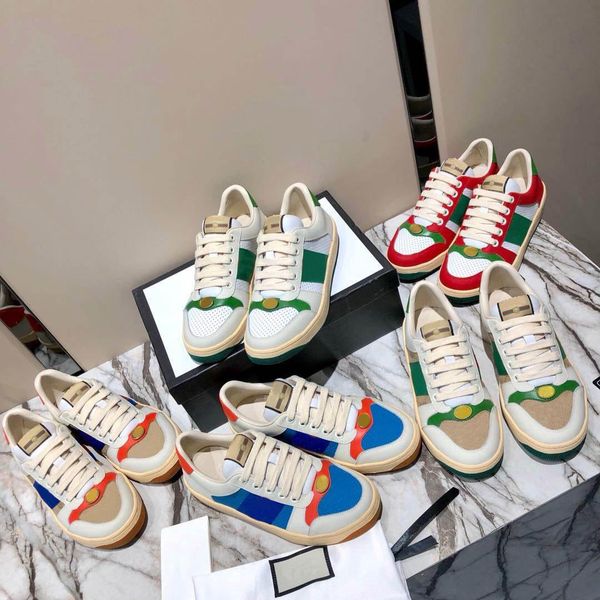 

italy dirty leather shoe green red stripe luxurys designers canvas ace casual shoes classic butter distressed screener sneakers 36-45