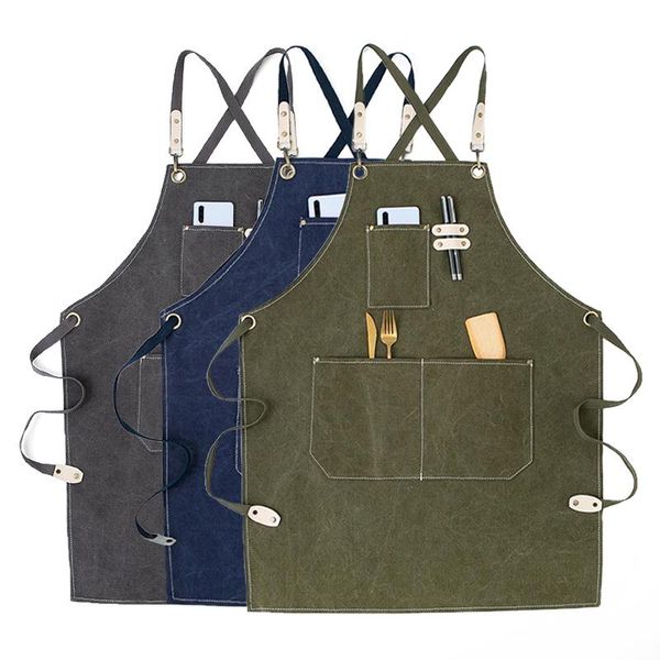 

aprons enlarged pocket canvas coffee pinafore cooking baking cleaning working bib waterproof oil-proof women men kitchen apron 46447