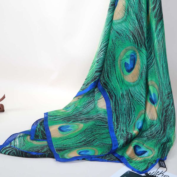 

new silk peacock feather scarves, shawls, beach towels, sun protection scarves, Blue;black