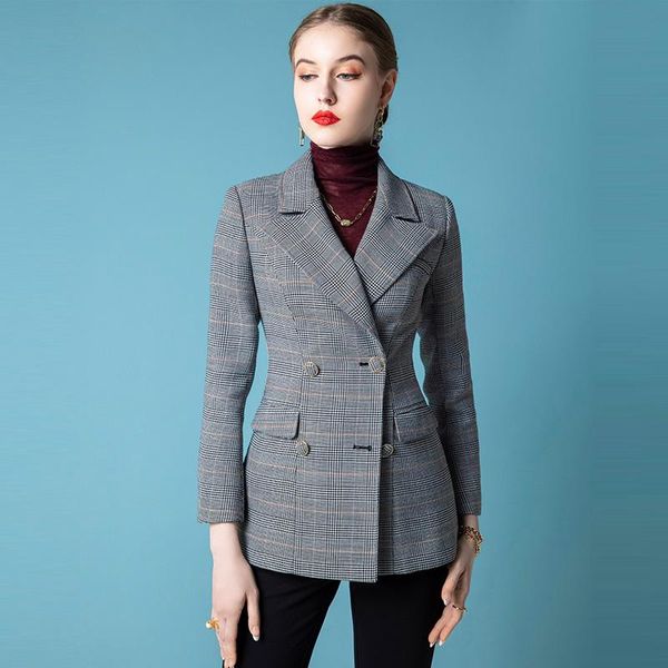 

women's jackets big brand wool minority plaid suit coat high sense double breasted 2021 autumn and winter style, Black;brown