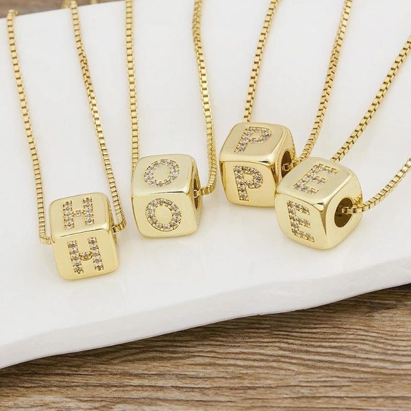 

pendant necklaces cube dice crystal 26 alphabet intial letter necklace double a-z for women hiphop jewelry 2021 colier dropship, Silver