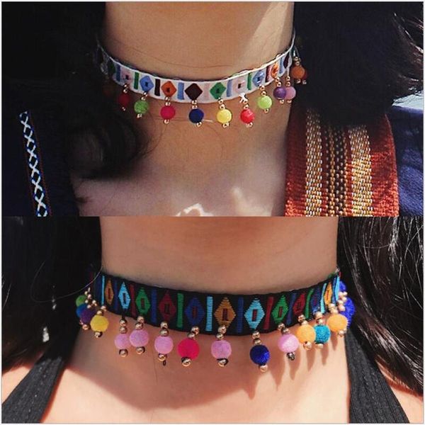 

chokers bohemian woven color embroidery choker necklace vintage plush hydrangea tassel for women collar fashion party jewelry, Golden;silver