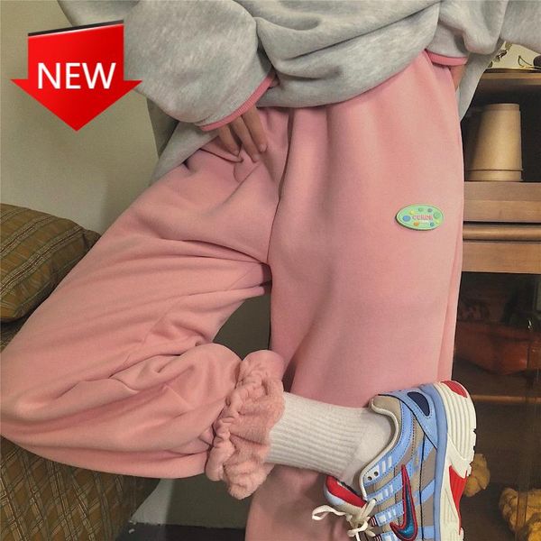 

women's pants & capris winter sweatpants elastic beam feet pant baggy high waist casual trousers teens girls pink velvet thick joggers, Black;white