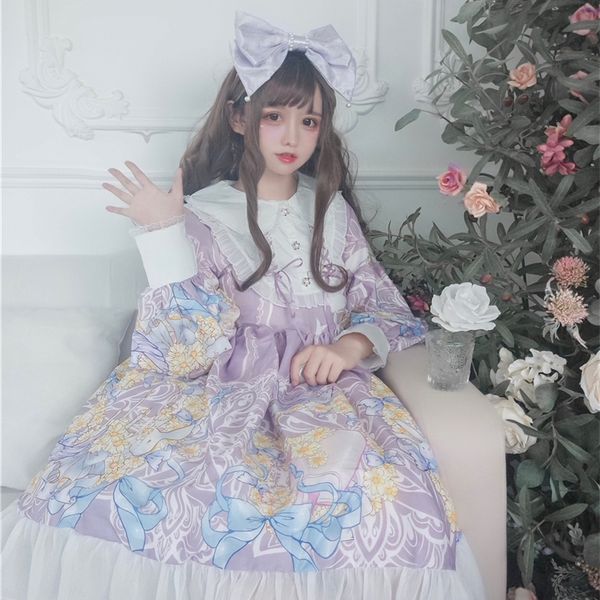 

2021 new lolita clothing for girls kawaii dress soft sister japanese cute doll collar long sleeve dress cos loli outfits 1644, Black;red
