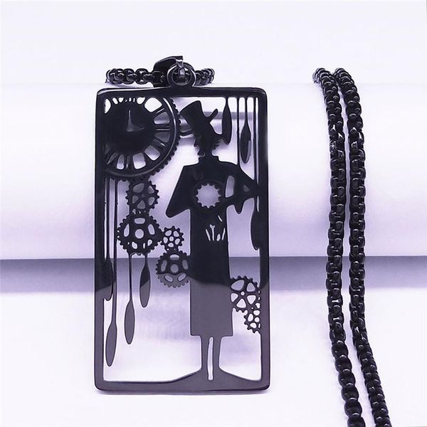 

pendant necklaces tarot divination clock stainless steel chain for women/men black statement necklace jewelry collier homme n4366s05, Silver