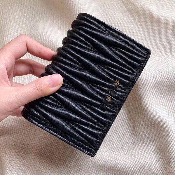 

paris mm brand calfskin three folded purse pleated design wallets real leather women card holder bag coin purses luxurys designers bags, Red;black