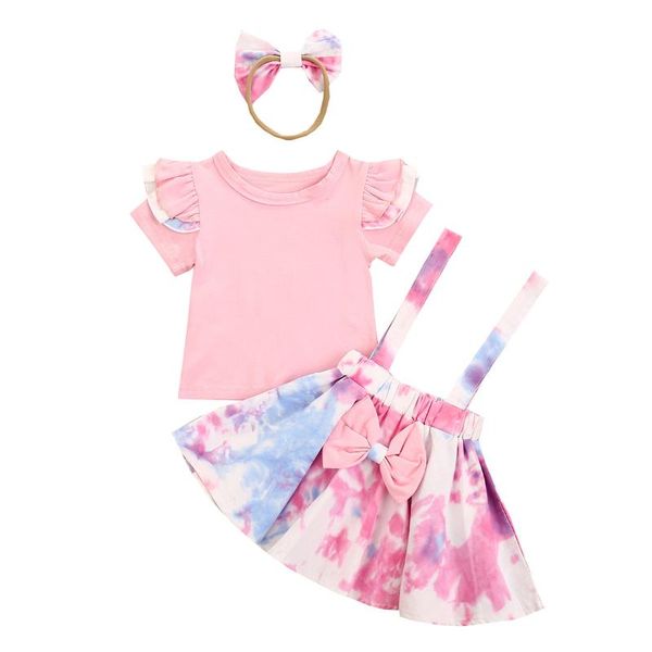 

clothing sets summer toddler girls t-shirt tie-dyed skirt suit clothes, White