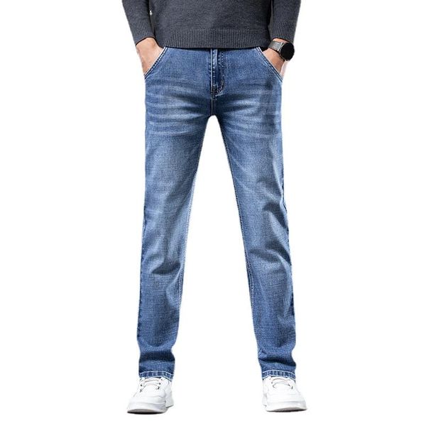 

men's jeans classic style vintage blue stretch 2021 autumn and winter regular fit cotton denim pants male brand trousers