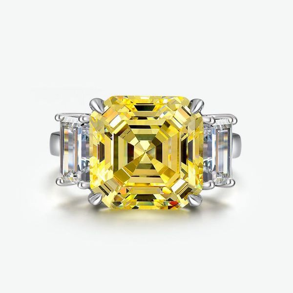 

cluster rings high grade brand 100% real s925 sterling silver big zircon glisten fine jewelry accessories 12*12mm, Golden;silver