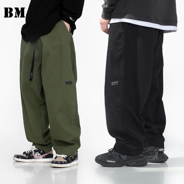 

japanese hip hop loose straight casual cargo pants harajuku trousers for men korean techwear overalls streetwear, Black