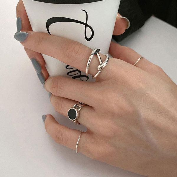

cluster rings s925 sterling silver open ring unique design black for women jewelry beautiful finger party birthday gift, Golden;silver