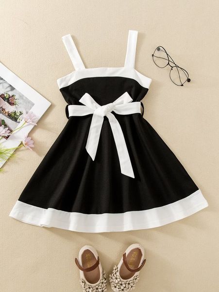 

toddler girls contrast trim belted cami dress she, Red;yellow