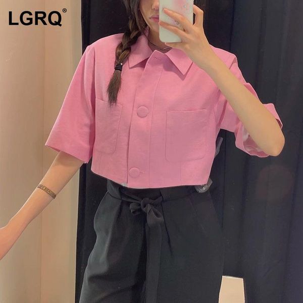 

women's suits & blazers [lgrq] women pink color casual blazer notched neck short sleeve loose fit jacket fashion tide spring autumn 202, White;black