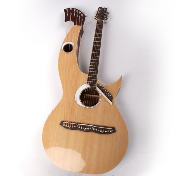 

double neck 12+8 strings string electric acoustic harp guitar with eq