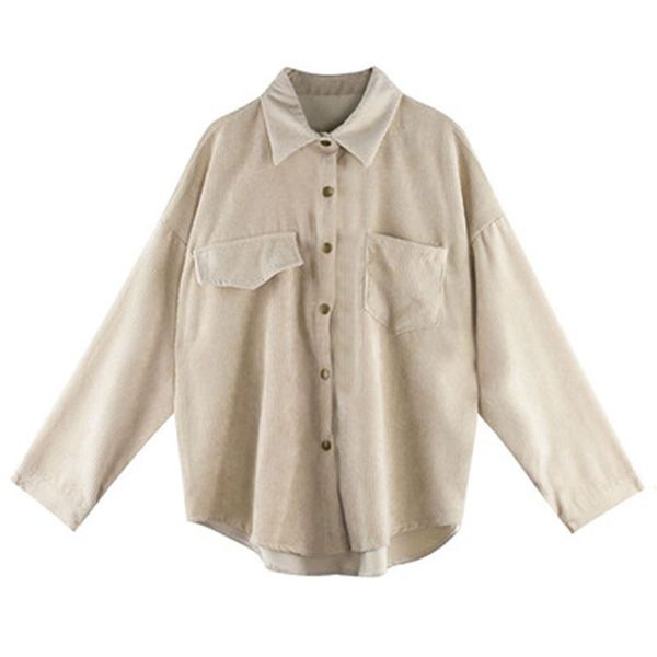 

2019 new fashion woman corduroy jacket solid shirt single breasted turn down collar long sleeve pocket button feminina t90801j, Black;green