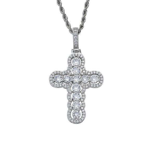 

pendant necklaces iced out cubic zircon cross necklace copper material gold color men women hip hop jewelry drop, Silver